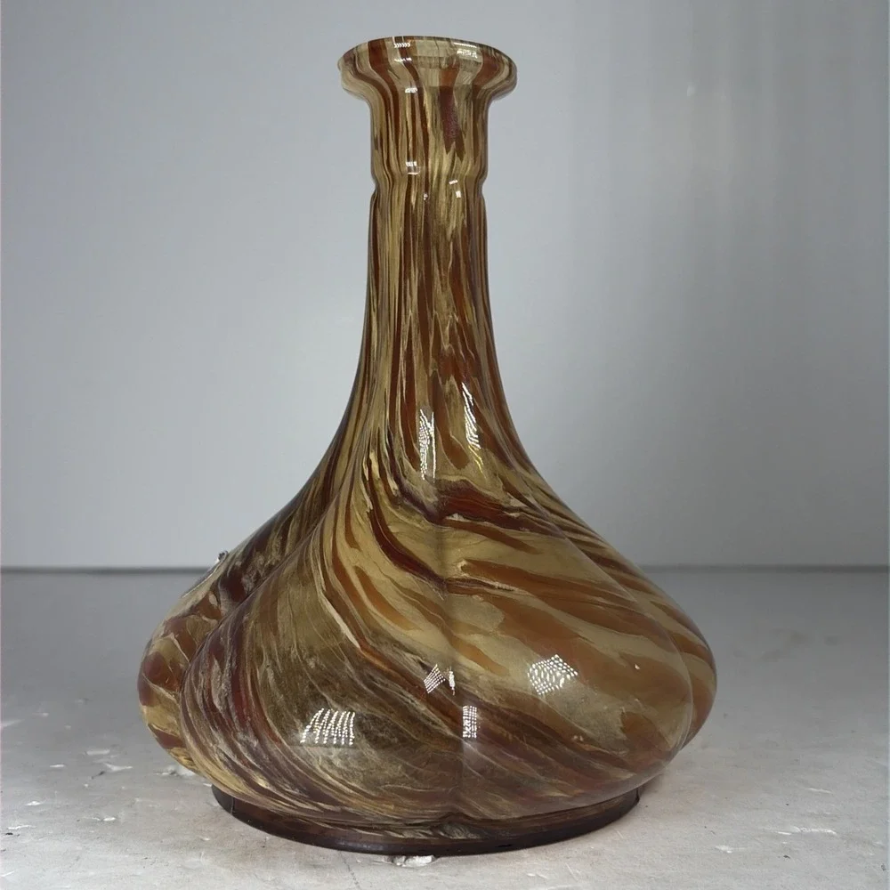 Vintage 80s‎ Murano White Cristal Vase Italy Amber Swirl Tortoise